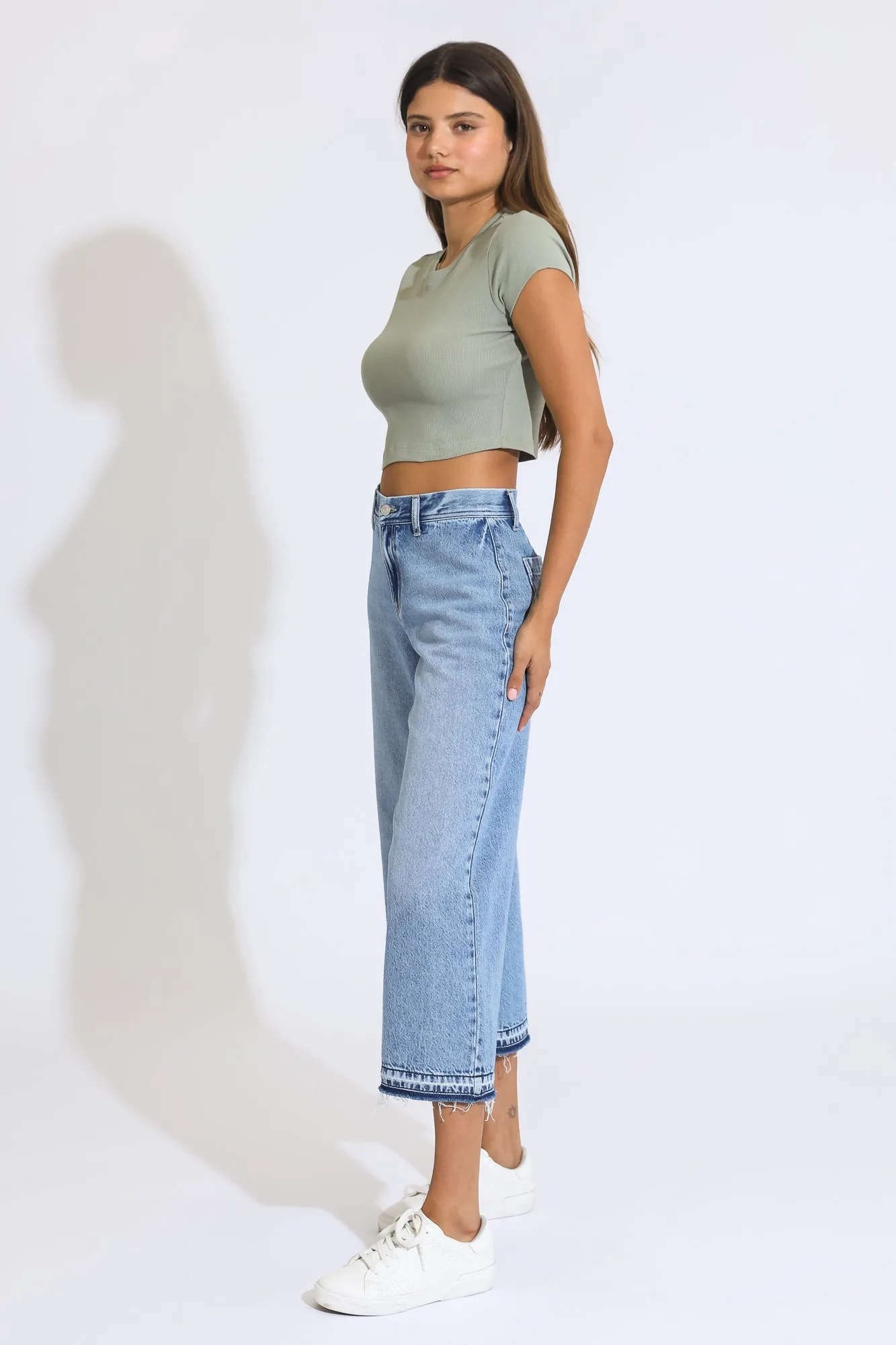 Marina Wide Leg Crop Jeans - Light Medium Indigo