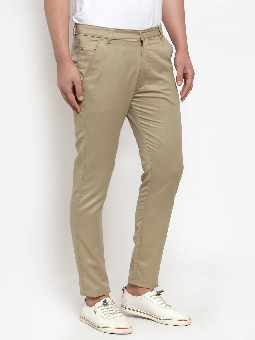 Men Beige Slim Fit Formal Trousers ( FGP 253Beigexxx ) - Jainish