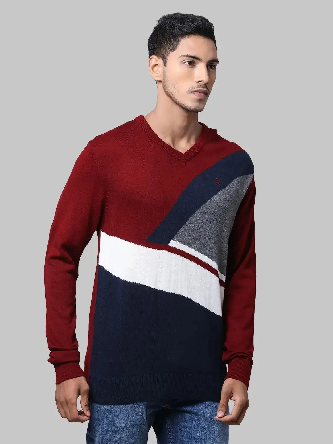 Men Maroon Yarn Dyed Acrylic Full Sleeve Sweaters