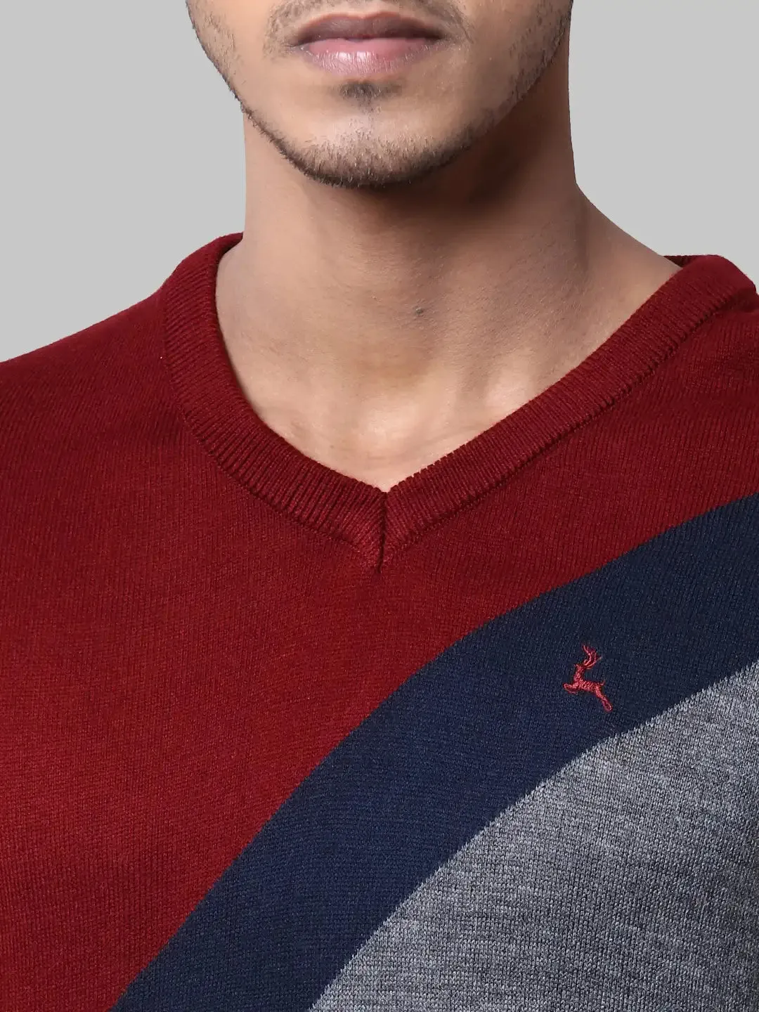 Men Maroon Yarn Dyed Acrylic Full Sleeve Sweaters