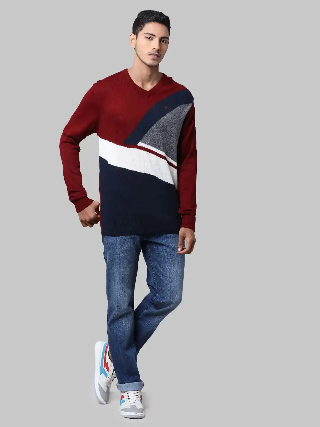 Men Maroon Yarn Dyed Acrylic Full Sleeve Sweaters