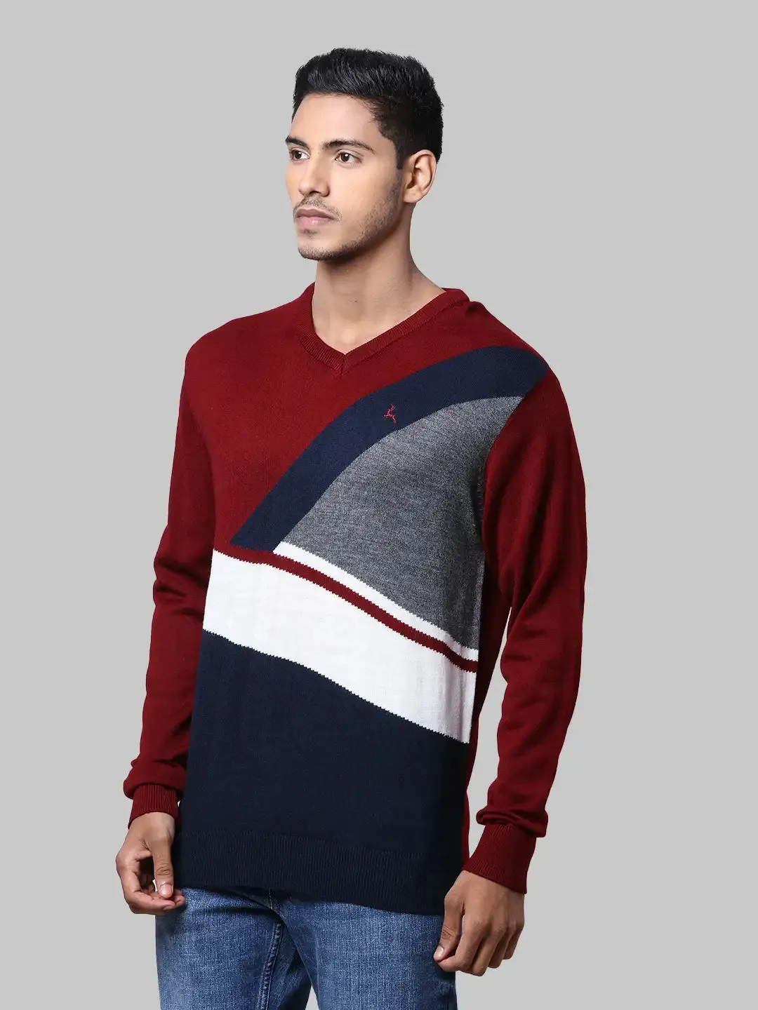 Men Maroon Yarn Dyed Acrylic Full Sleeve Sweaters
