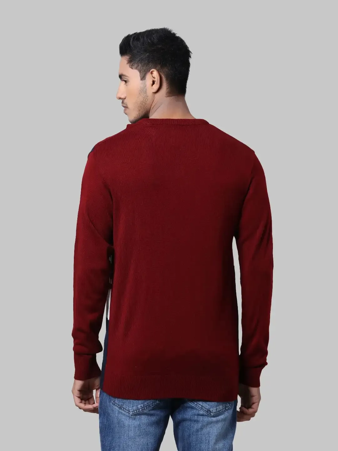 Men Maroon Yarn Dyed Acrylic Full Sleeve Sweaters