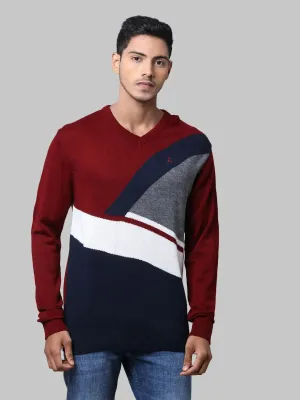 Men Maroon Yarn Dyed Acrylic Full Sleeve Sweaters