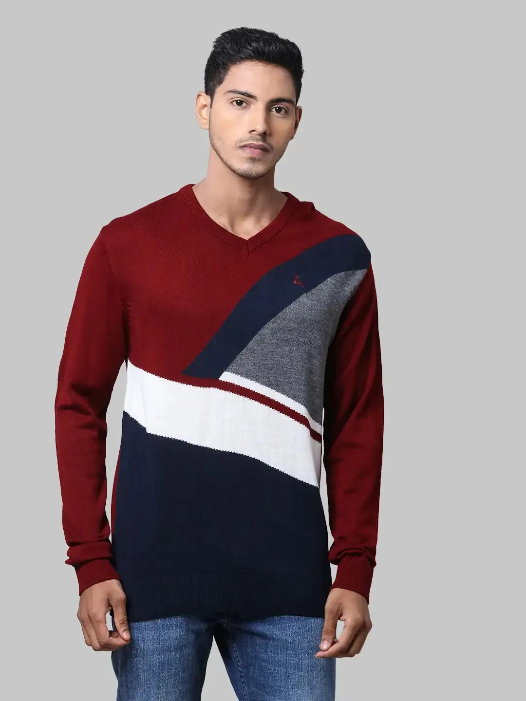 Men Maroon Yarn Dyed Acrylic Full Sleeve Sweaters