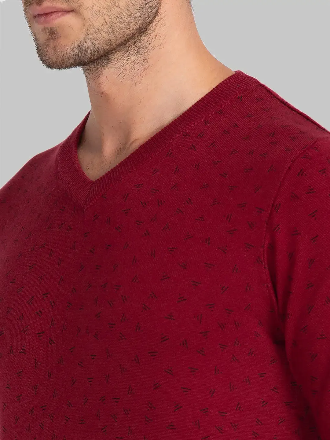 Men Red Print Cotton Full Sleeve Sweaters