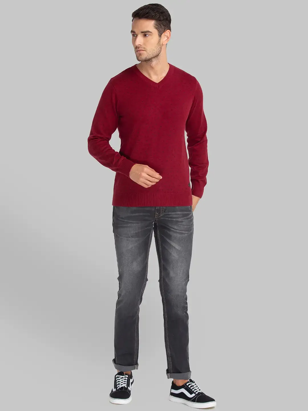 Men Red Print Cotton Full Sleeve Sweaters