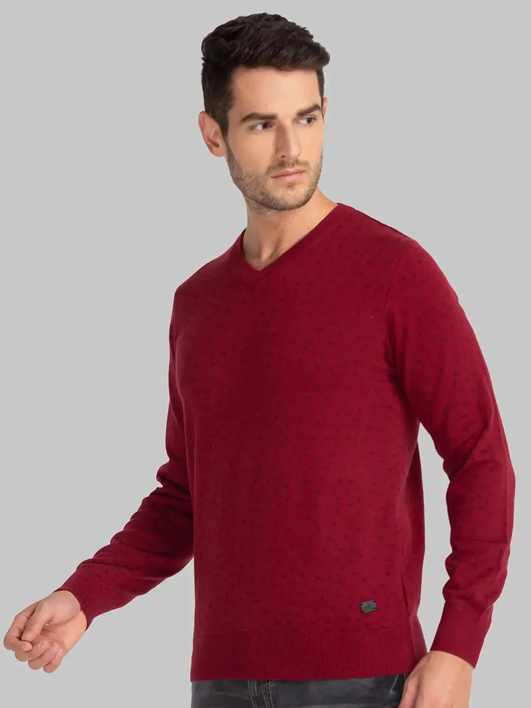 Men Red Print Cotton Full Sleeve Sweaters