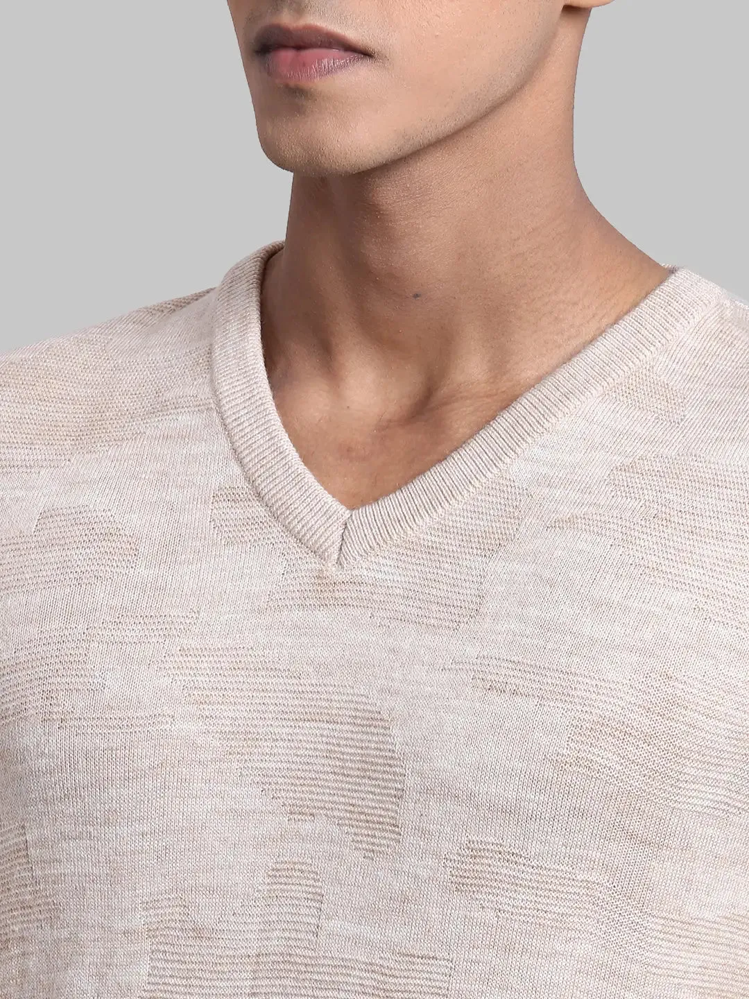 Men White Structure Acrylic Full Sleeve Sweaters