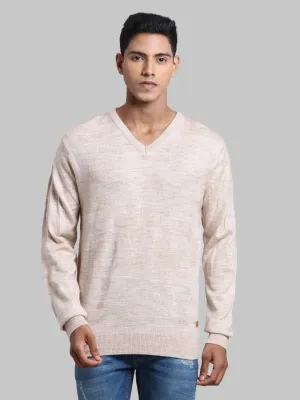 Men White Structure Acrylic Full Sleeve Sweaters