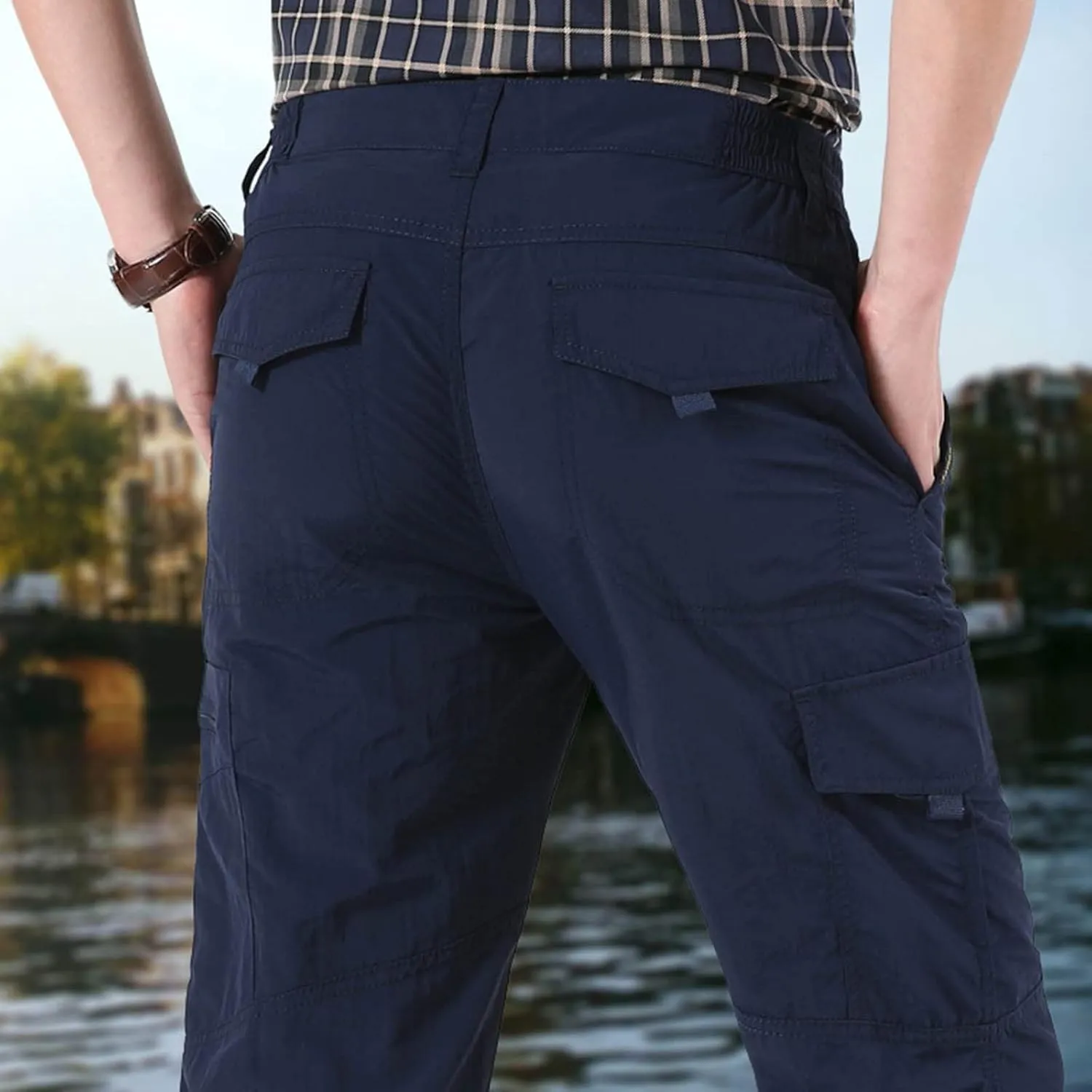 Men's Athletic Pants Casual Stylish Buckle Zipper Solid Cargo Pants Multi Pockets Fashion Work Utility Trousers