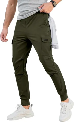 Mens Cargo Joggers Pants Stretch Tactical Casual Stylish Slim Fit Lightweight Sweatpants Elastic Waist Hiking Trousers
