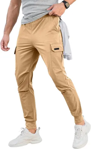 Mens Cargo Joggers Pants Stretch Tactical Casual Stylish Slim Fit Lightweight Sweatpants Elastic Waist Hiking Trousers