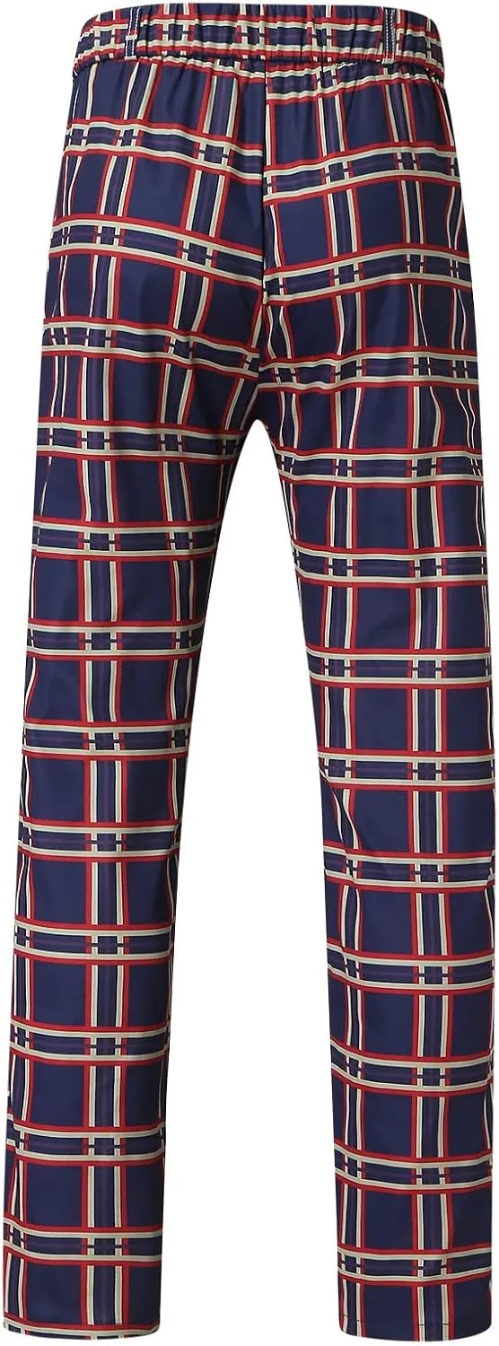Men's Casual Stretch Business Dress Pants Slim Fit Plaid Stylish Golf Chino Pants Skinny Flat-Front Tapered Work Pant