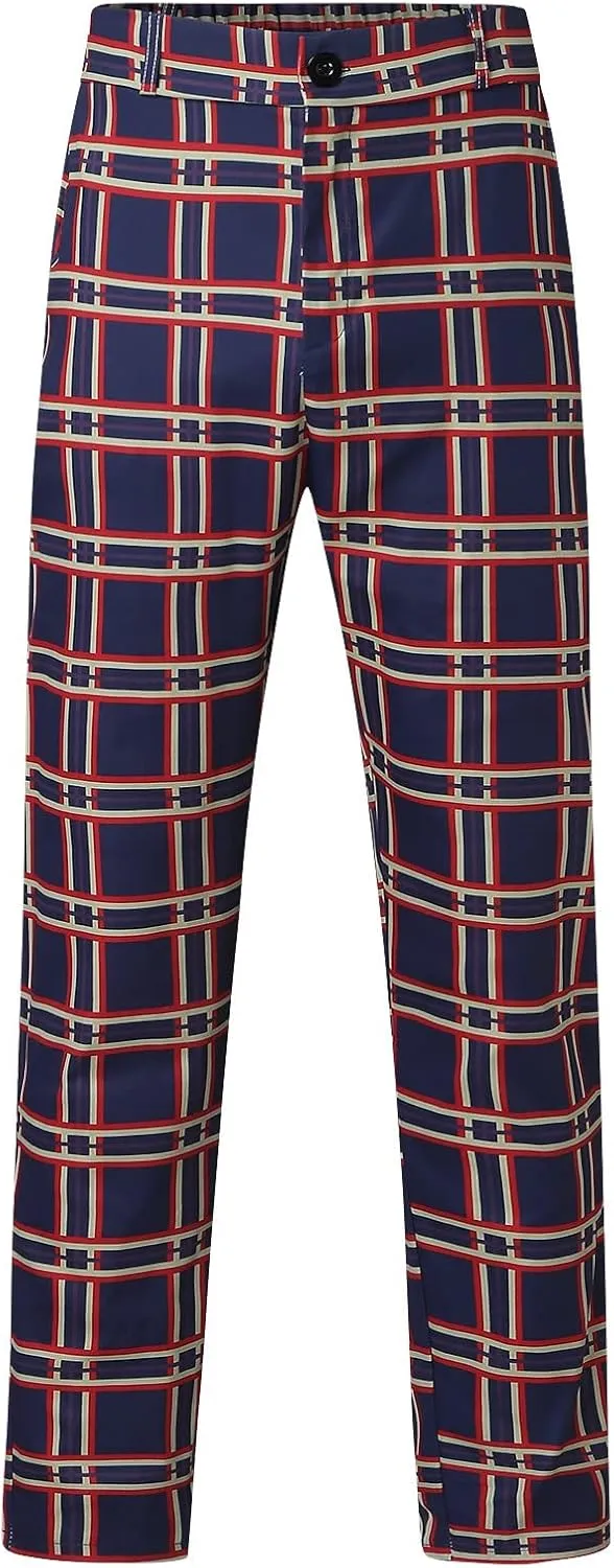 Men's Casual Stretch Business Dress Pants Slim Fit Plaid Stylish Golf Chino Pants Skinny Flat-Front Tapered Work Pant