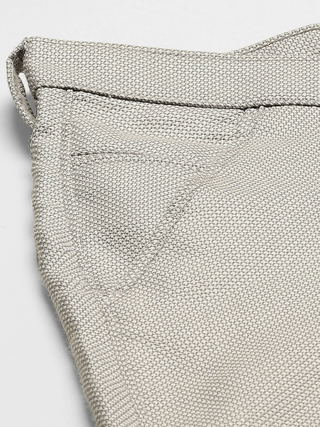 Men's Cotton Blend Grey & Off White Self Design Formal Trousers - Sojanya