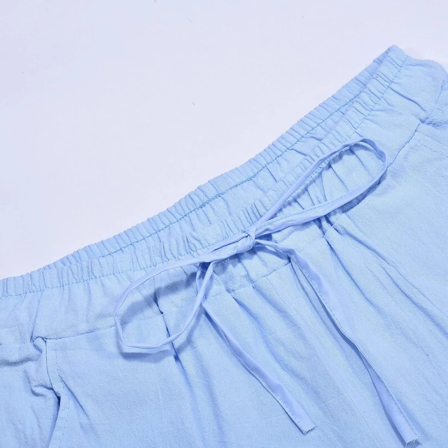 Men's Drawstring Linen Pants Casual Loose Fit Summer Stylish Yoga Pants Elastic Waist Trendy Trousers with Pockets