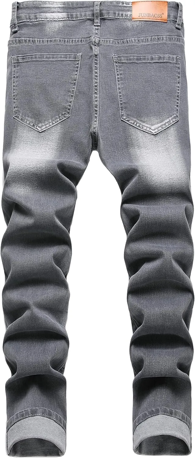 Men's Slim Fit Stretch Jeans Ripped Skinny Jeans for Men, Fashion Straight Leg Comfort Flex Waist Cargo Denim Pants