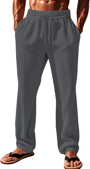 Men's Stylish Trousers Vertical Stripes Athletic Pants Solid Baggy Casual Pants Outdoor Athletic Trouser with Pockets