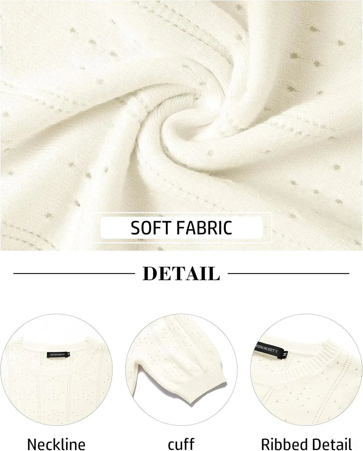 MEROKEETY Women's 2025 Spring Puff Short Sleeve Sweater Tops Crew Neck Crochet Knit Soft Pullover Shirt