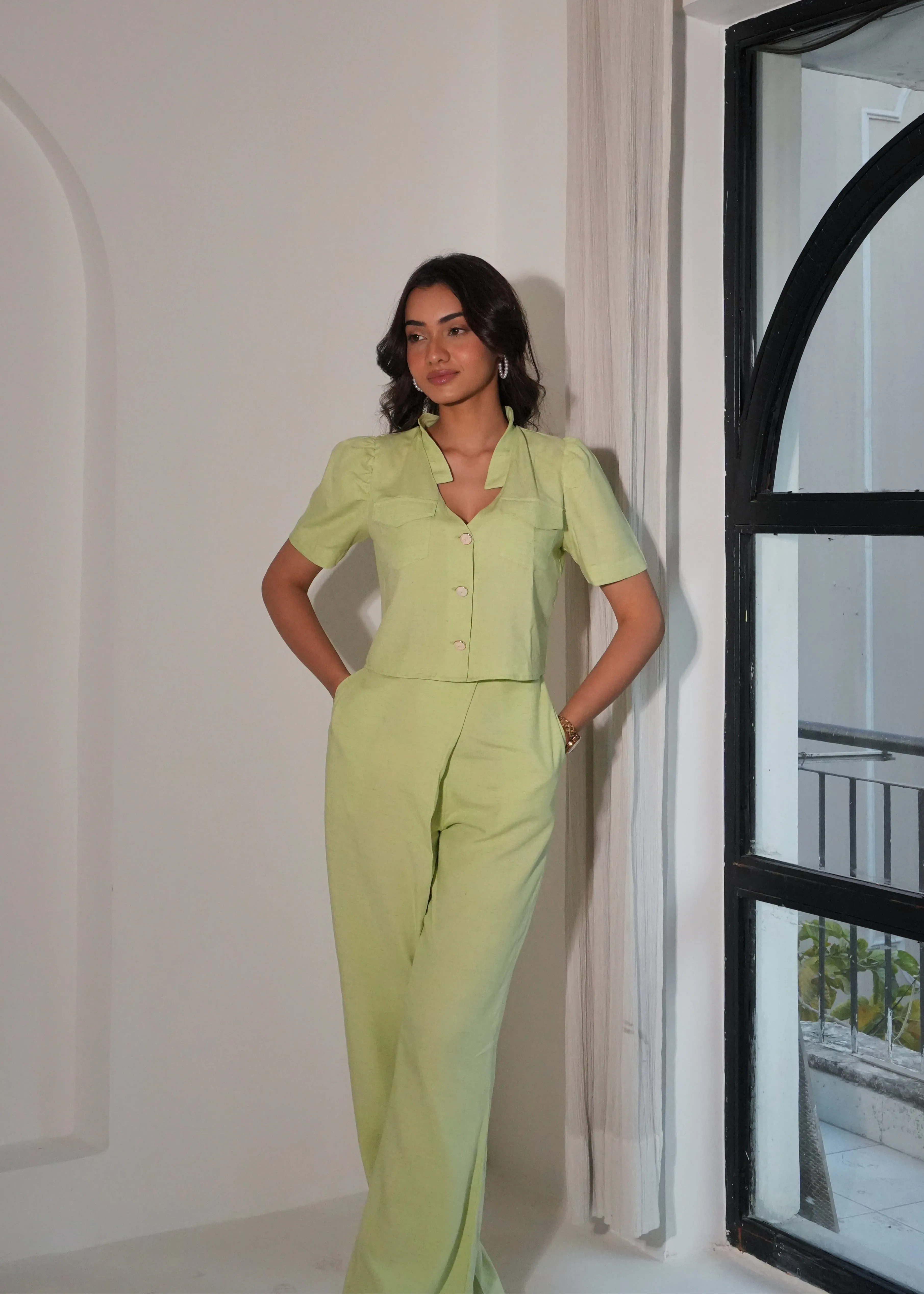 Miranda Green linen wrap pants