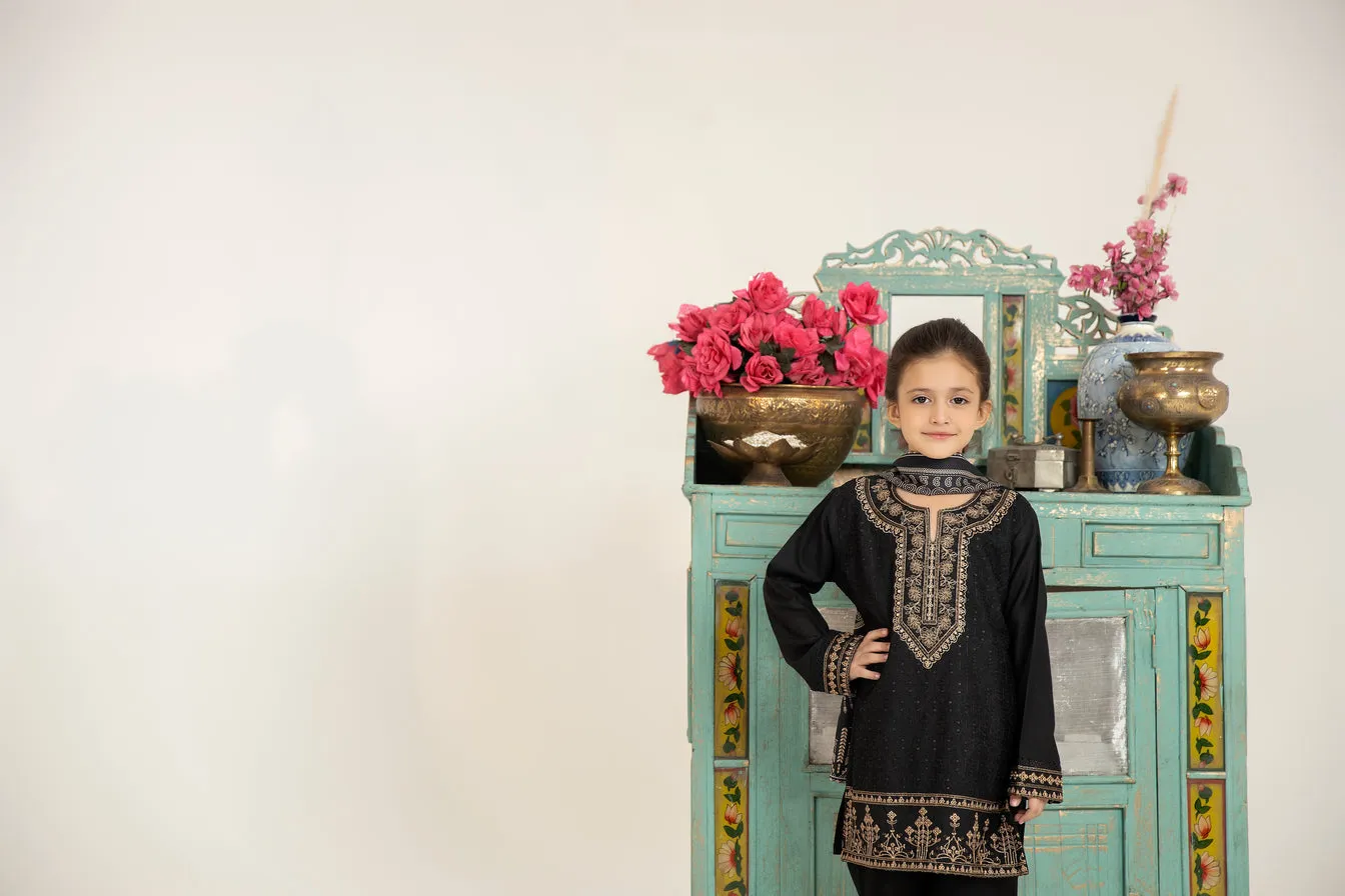 MONA KIDS EMBROIDERED DHANAK DRESS 06
