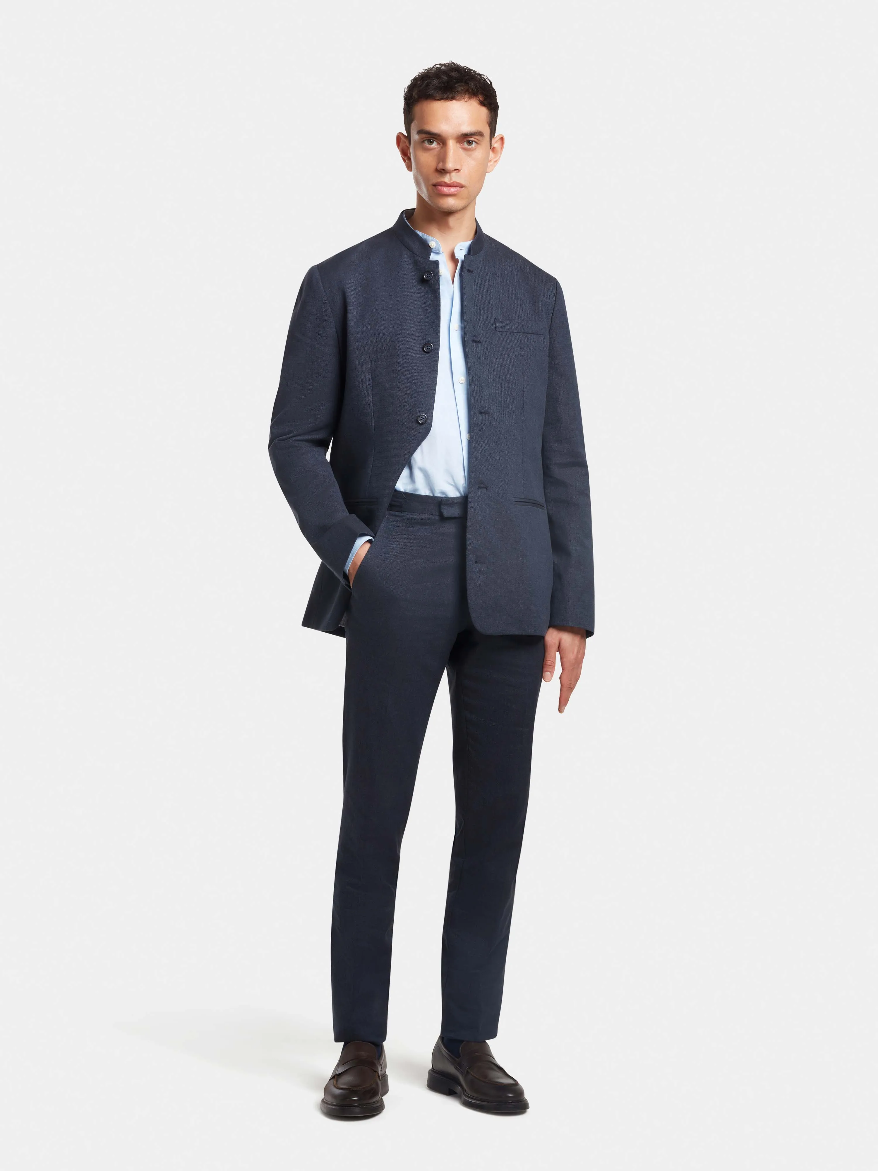 Navy Cotton Linen Formal Trousers