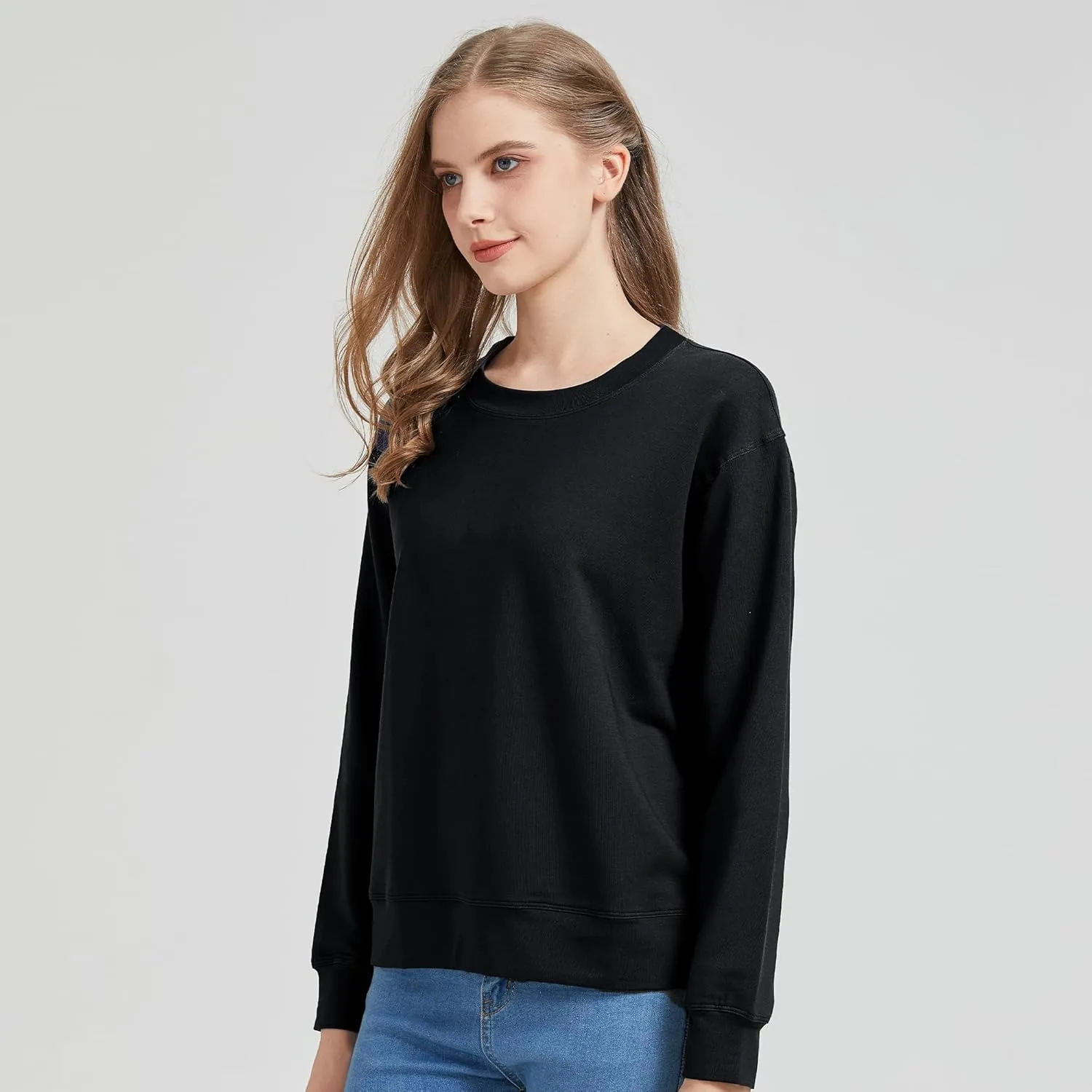 netdraw Women's Midweight Bamboo Viscose Sweatshirt Oversized Soft Crew Neck Cotton French Terry Pullover Tops