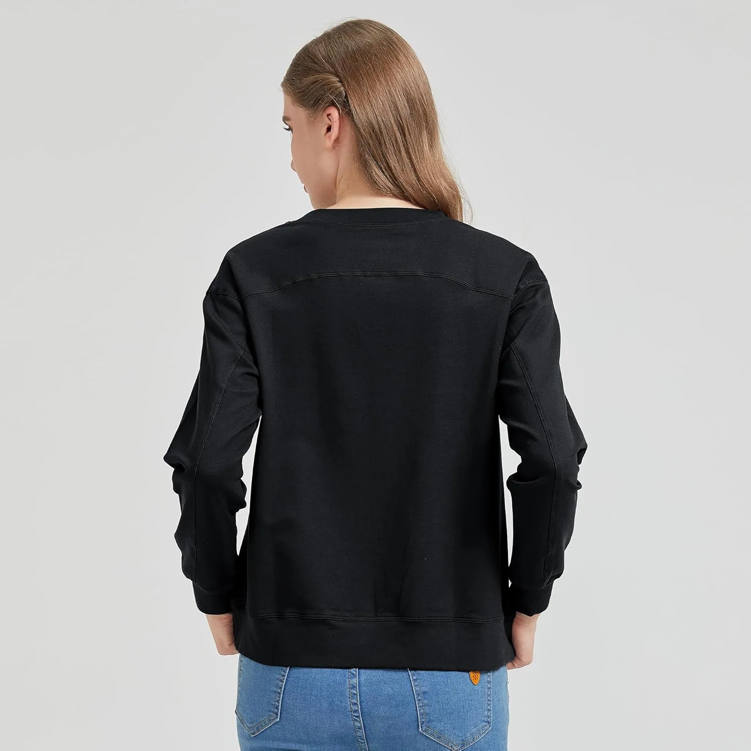 netdraw Women's Midweight Bamboo Viscose Sweatshirt Oversized Soft Crew Neck Cotton French Terry Pullover Tops