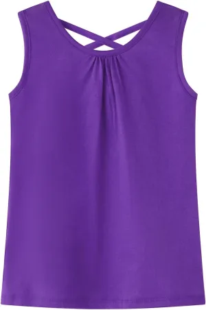 Noomelfish Girls Criss Cross Back Tank Tops Soft Jersey Cotton Sleeveless Shirts (3-12 Years)