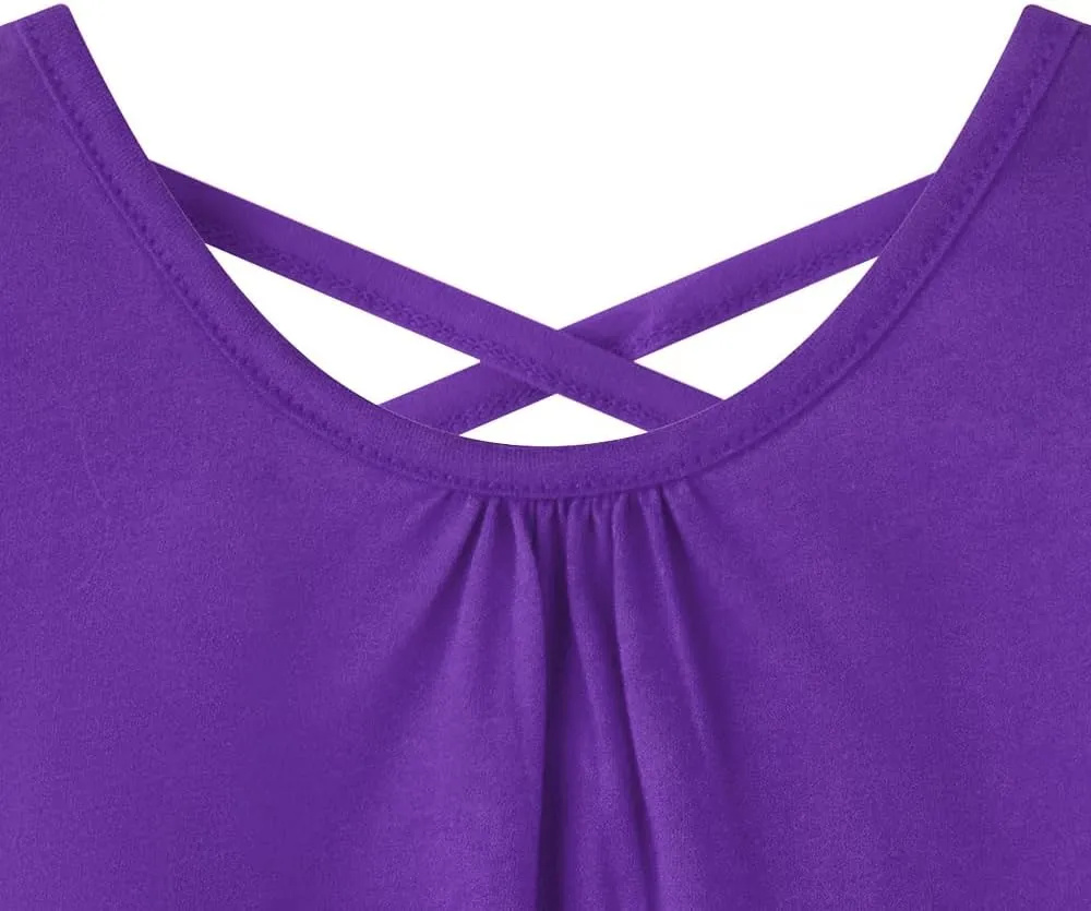 Noomelfish Girls Criss Cross Back Tank Tops Soft Jersey Cotton Sleeveless Shirts (3-12 Years)