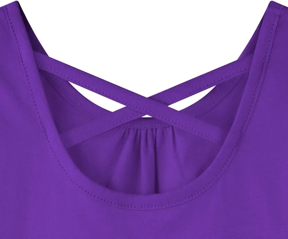 Noomelfish Girls Criss Cross Back Tank Tops Soft Jersey Cotton Sleeveless Shirts (3-12 Years)