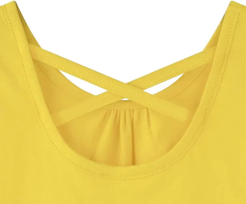 Noomelfish Girls Criss Cross Back Tank Tops Soft Jersey Cotton Sleeveless Shirts (3-12 Years)