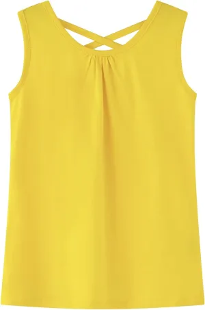Noomelfish Girls Criss Cross Back Tank Tops Soft Jersey Cotton Sleeveless Shirts (3-12 Years)