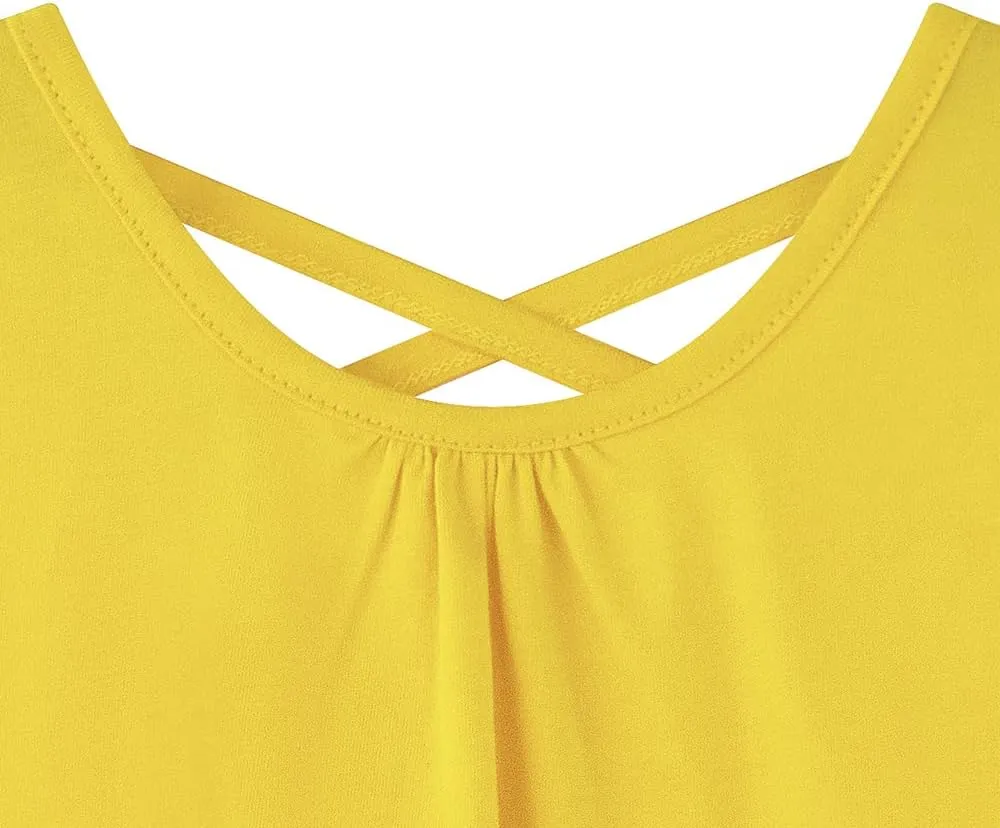 Noomelfish Girls Criss Cross Back Tank Tops Soft Jersey Cotton Sleeveless Shirts (3-12 Years)