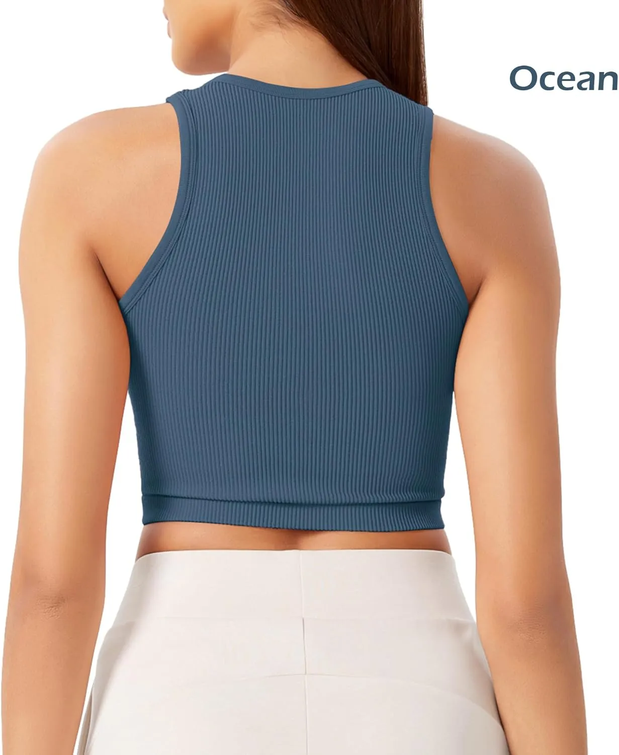 ODODOS 3-Pack Seamless Crop Tank for Women Ribbed Soft High Neck Cropped Tops
