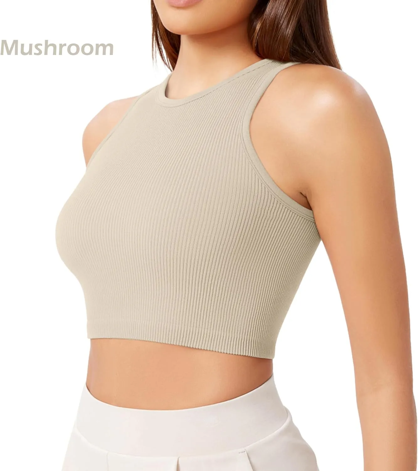 ODODOS 3-Pack Seamless Crop Tank for Women Ribbed Soft High Neck Cropped Tops