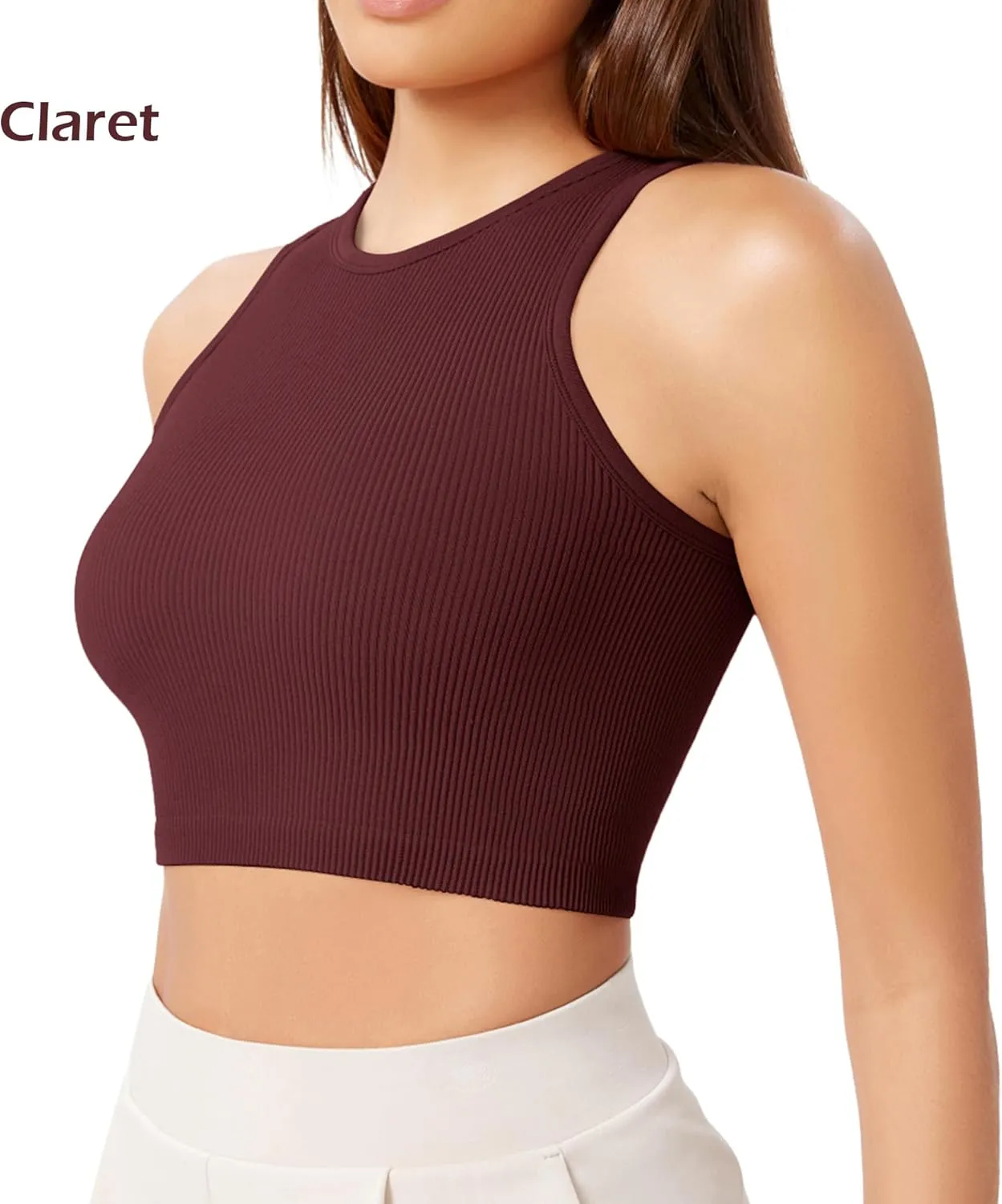 ODODOS 3-Pack Seamless Crop Tank for Women Ribbed Soft High Neck Cropped Tops