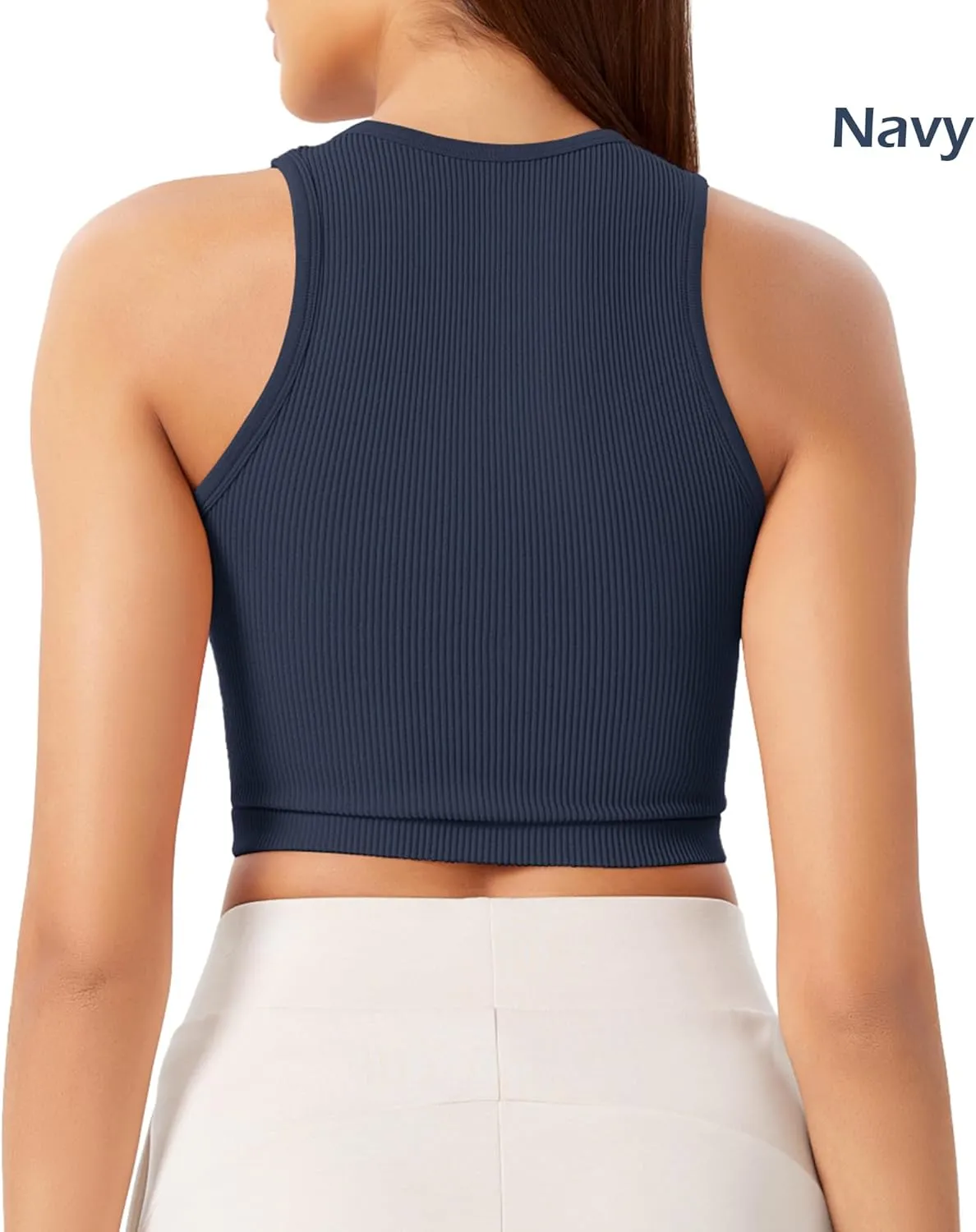 ODODOS 3-Pack Seamless Crop Tank for Women Ribbed Soft High Neck Cropped Tops