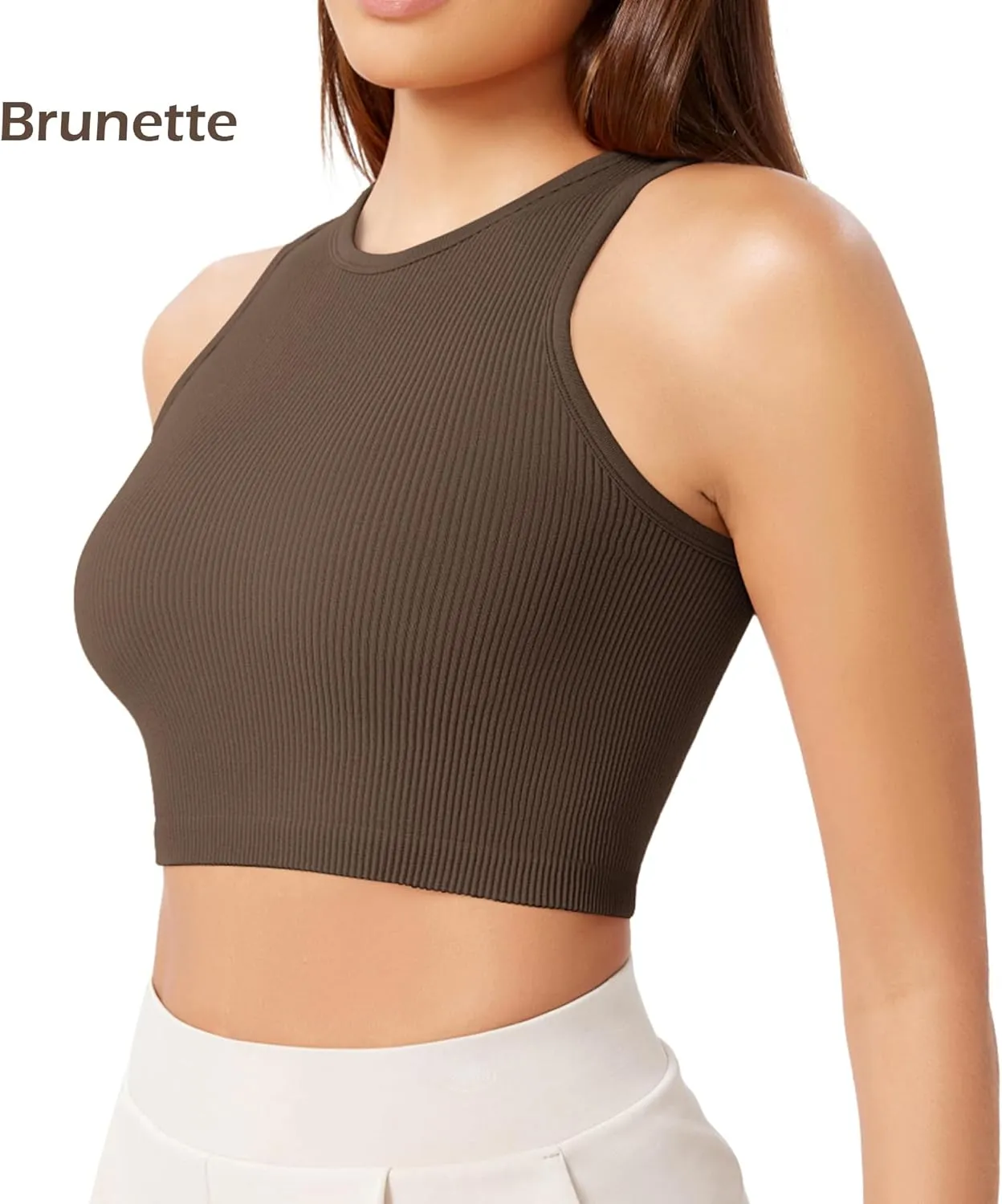 ODODOS 3-Pack Seamless Crop Tank for Women Ribbed Soft High Neck Cropped Tops