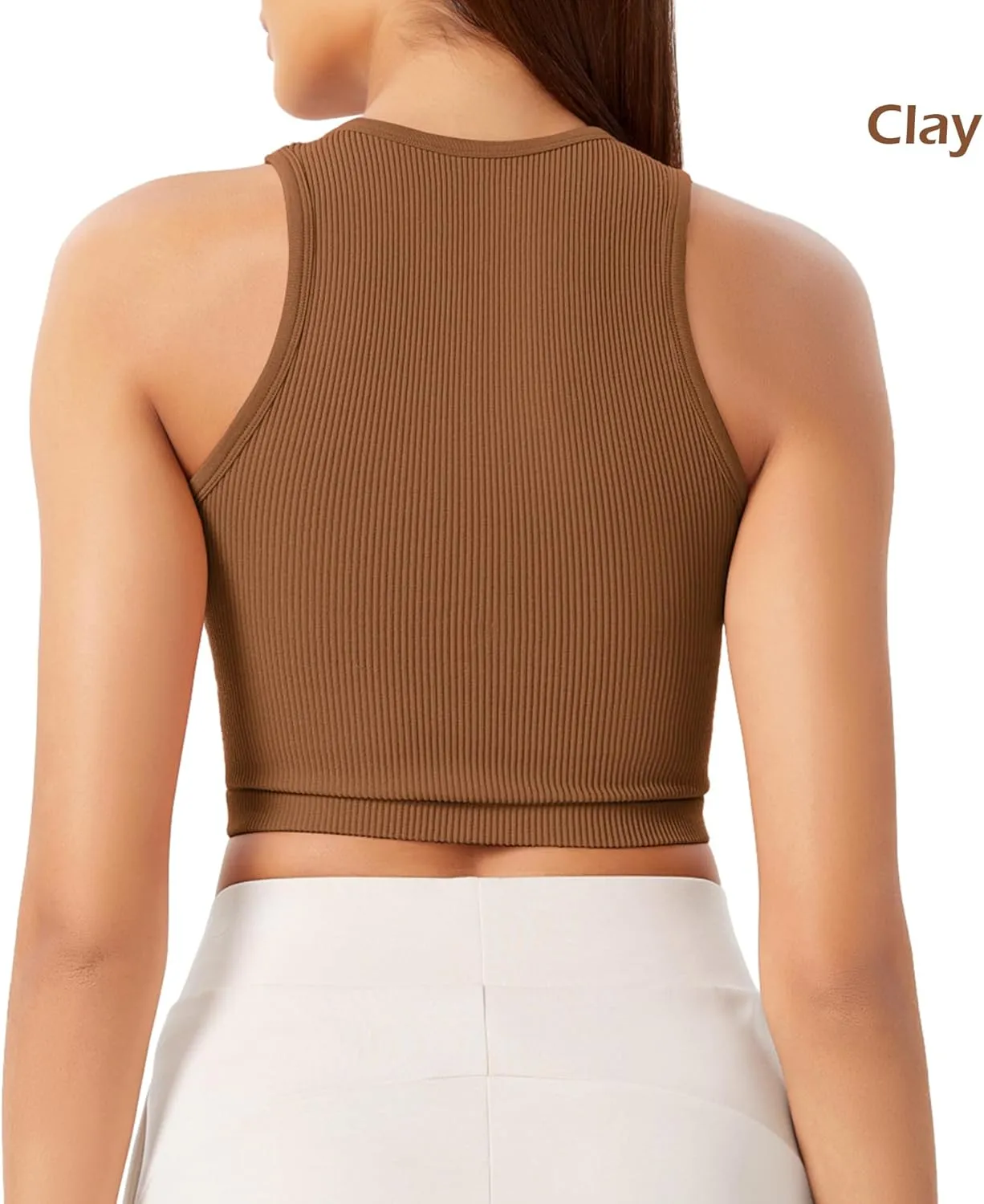 ODODOS 3-Pack Seamless Crop Tank for Women Ribbed Soft High Neck Cropped Tops