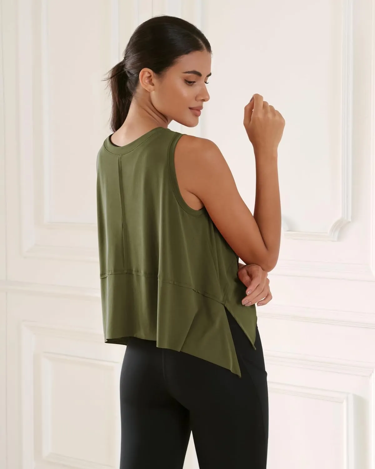 ODODOS Modal Soft Sleeveless Crop Top for Women Athletic Tee Gym Workout Cropped Yoga Tank