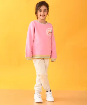 PINK SUNSHINE MULTICOLORED RIB FLEECE SWEATSHIRT ECRU JOGGER SET - PINK  / ECRU