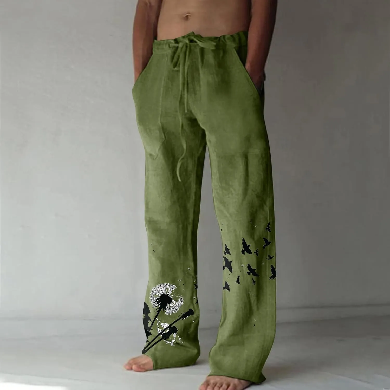 Plus Size Linen Pants Casual Stylish Cotton Linen Trousers Loose Drawstring Elastic Waist Print Solid Sweatpants