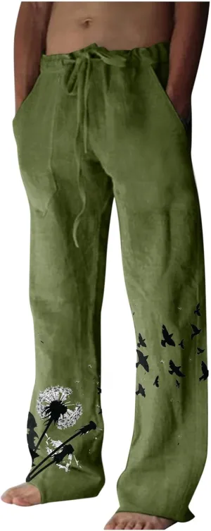 Plus Size Linen Pants Casual Stylish Cotton Linen Trousers Loose Drawstring Elastic Waist Print Solid Sweatpants