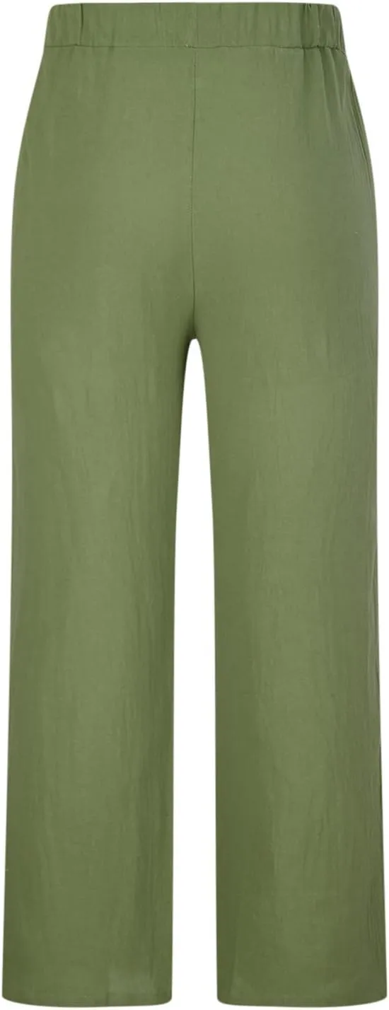 Plus Size Linen Pants Casual Stylish Cotton Linen Trousers Loose Drawstring Elastic Waist Print Solid Sweatpants