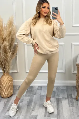 Sameena Beige Active High Waisted Rib Seamless Leggings