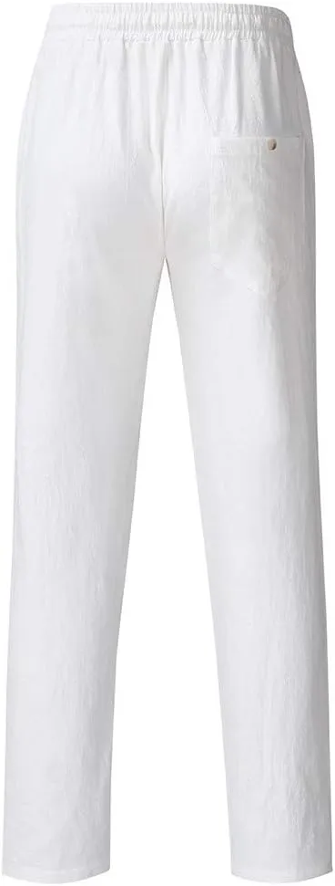 Slim Fit Dress Pants for Men 2023 Cotton Linen Casual Stylish Drawstring Elastic Waist Straight Leg Loose Trouser