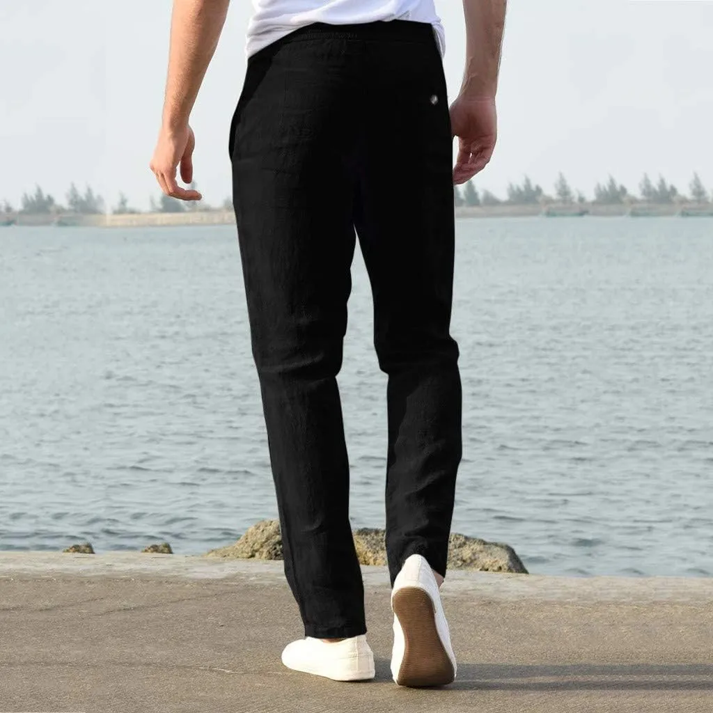 Slim Fit Dress Pants for Men 2023 Cotton Linen Casual Stylish Drawstring Elastic Waist Straight Leg Loose Trouser