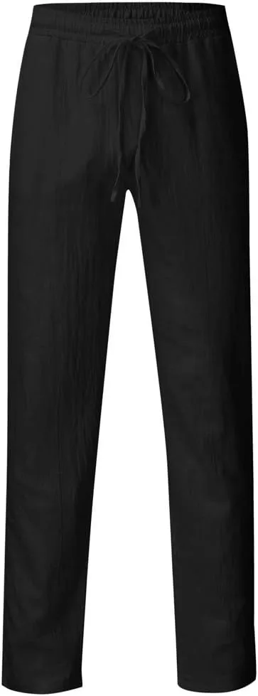 Slim Fit Dress Pants for Men 2023 Cotton Linen Casual Stylish Drawstring Elastic Waist Straight Leg Loose Trouser